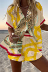 Casima™ | Short linen set with leopard print - Threadford