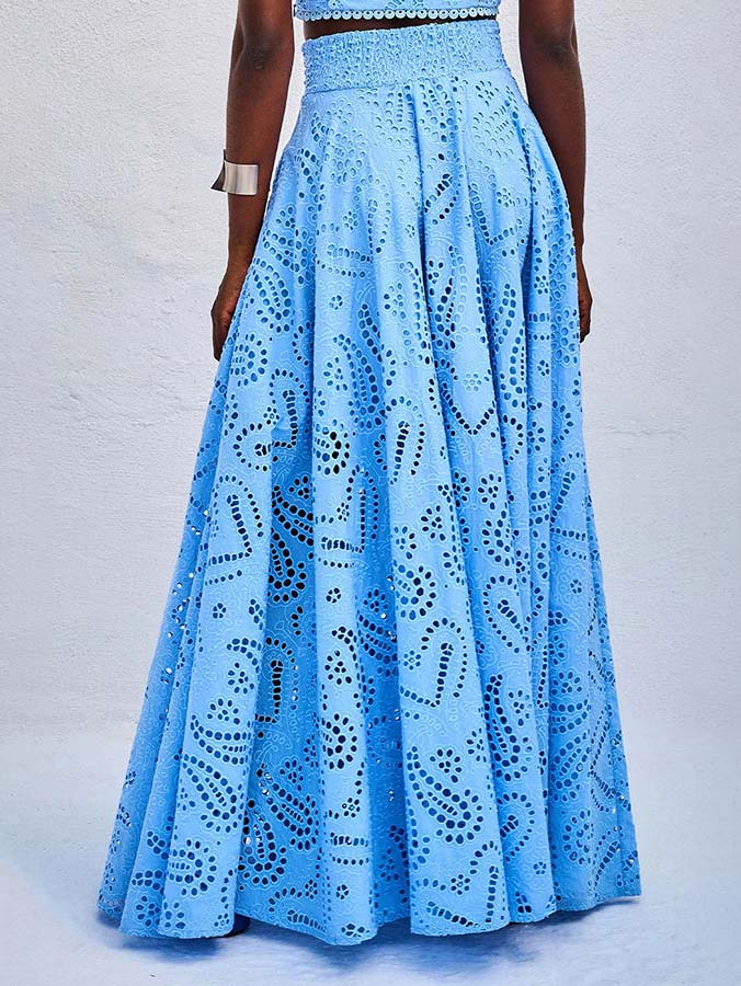 Exquisite embroidered hollow lace long A-line skirt - Threadford