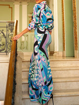 Temperament Printed Hip-hugging Maxi Skirt - Threadford