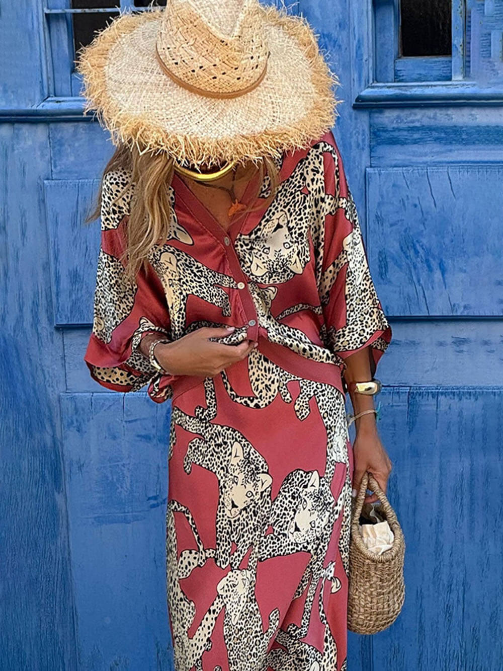 Modern Feel Unique Abbie Satin Tiger Print High Rise Elastic Waist Maxi Skirt - Threadford