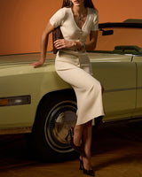 Apricot V Neck Bodycon Sweater Dress - Threadford