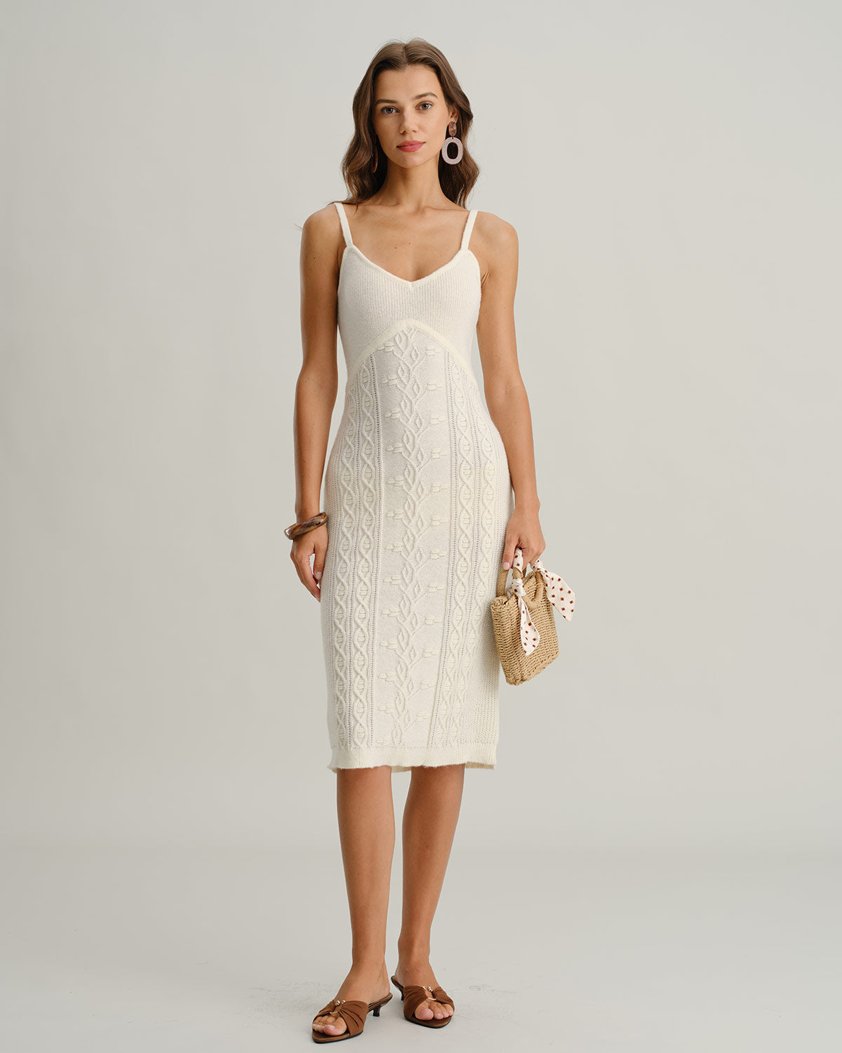 Beige Bodycon Slip Sweater Dress - Threadford