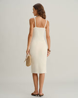 Beige Bodycon Slip Sweater Dress - Threadford