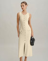 Beige Sleeveless Button Sweater Dress - Threadford
