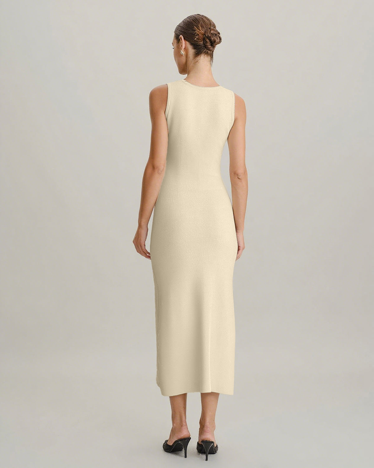 Beige Sleeveless Button Sweater Dress - Threadford