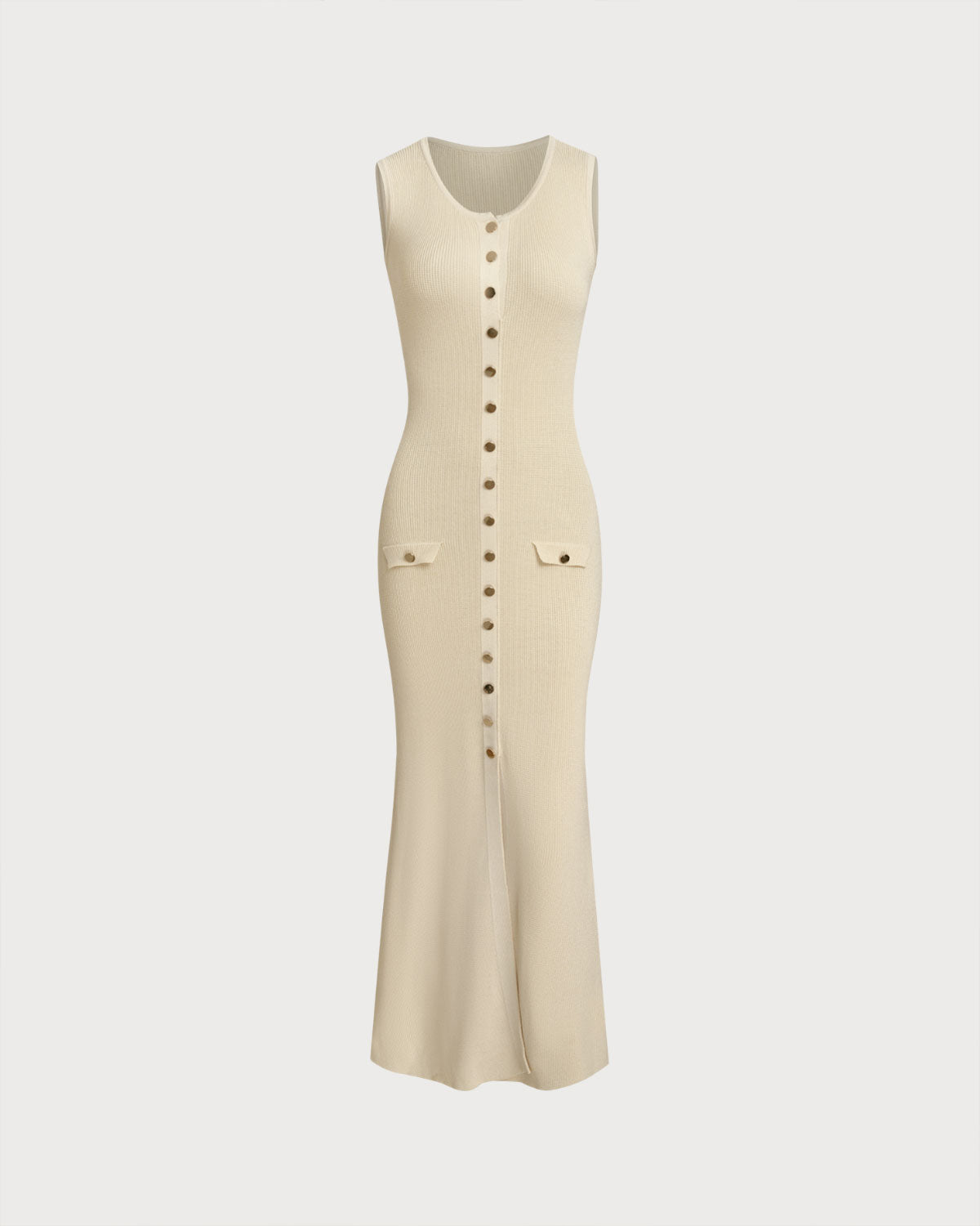 Beige Sleeveless Button Sweater Dress - Threadford
