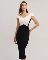 Black Contrast Bodycon Slip Sweater Dress - Threadford