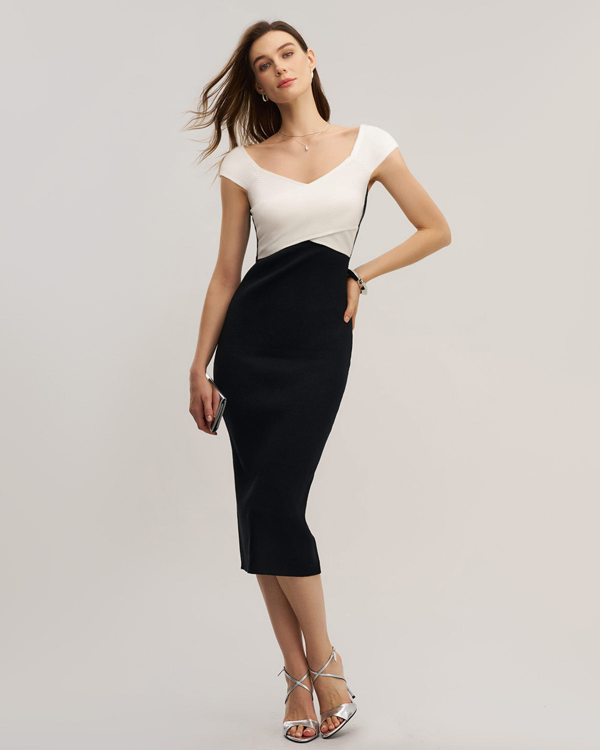 Black Contrast Bodycon Slip Sweater Dress - Threadford