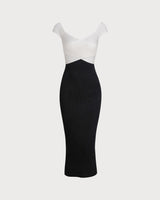 Black Contrast Bodycon Slip Sweater Dress - Threadford