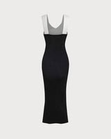 Black Contrast Bodycon Slip Sweater Dress - Threadford