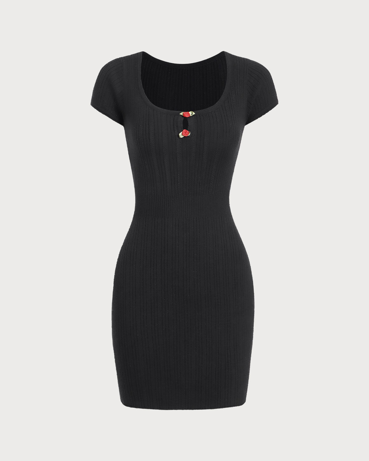 Black Round Neck Ribbed Mini Dress - Threadford