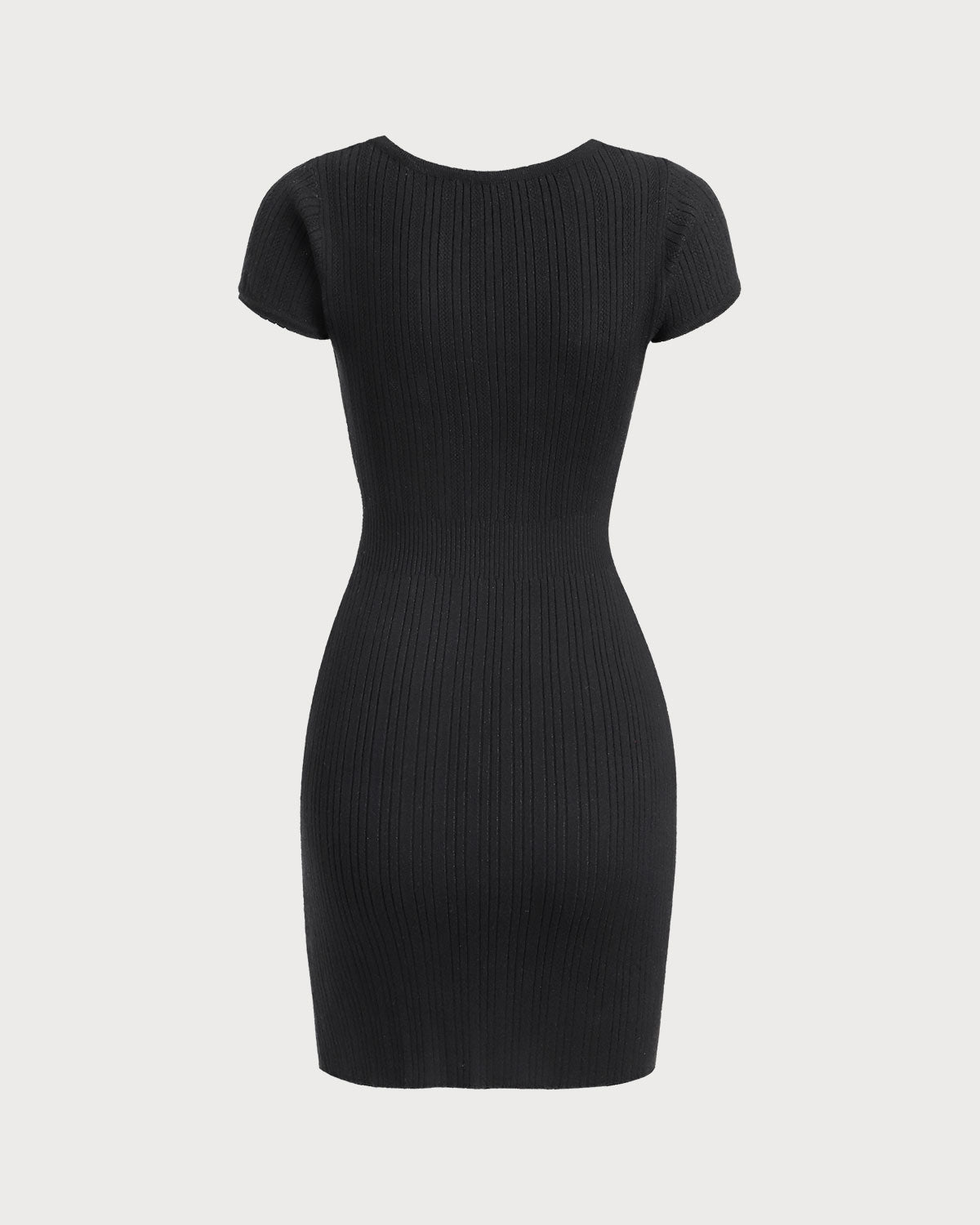 Black Round Neck Ribbed Mini Dress - Threadford