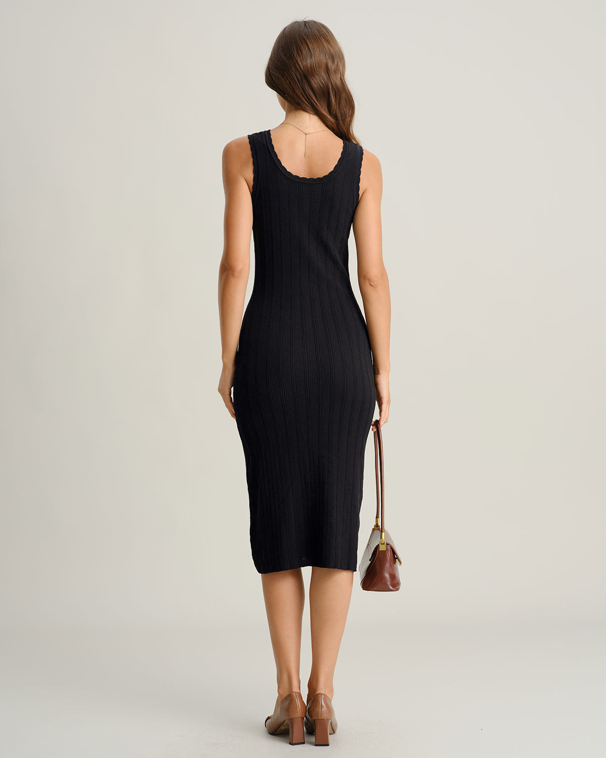 Black U Neck Bodycon Sleeveless Sweater Dress - Threadford