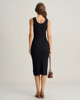 Black U Neck Bodycon Sleeveless Sweater Dress - Threadford