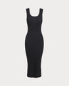 Black U Neck Bodycon Sleeveless Sweater Dress - Threadford