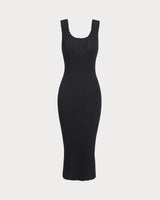 Black U Neck Bodycon Sleeveless Sweater Dress - Threadford