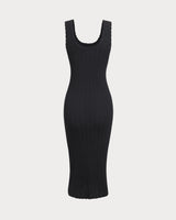 Black U Neck Bodycon Sleeveless Sweater Dress - Threadford