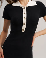 Black Contrast Bodycon Sweater Maxi Dress - Threadford