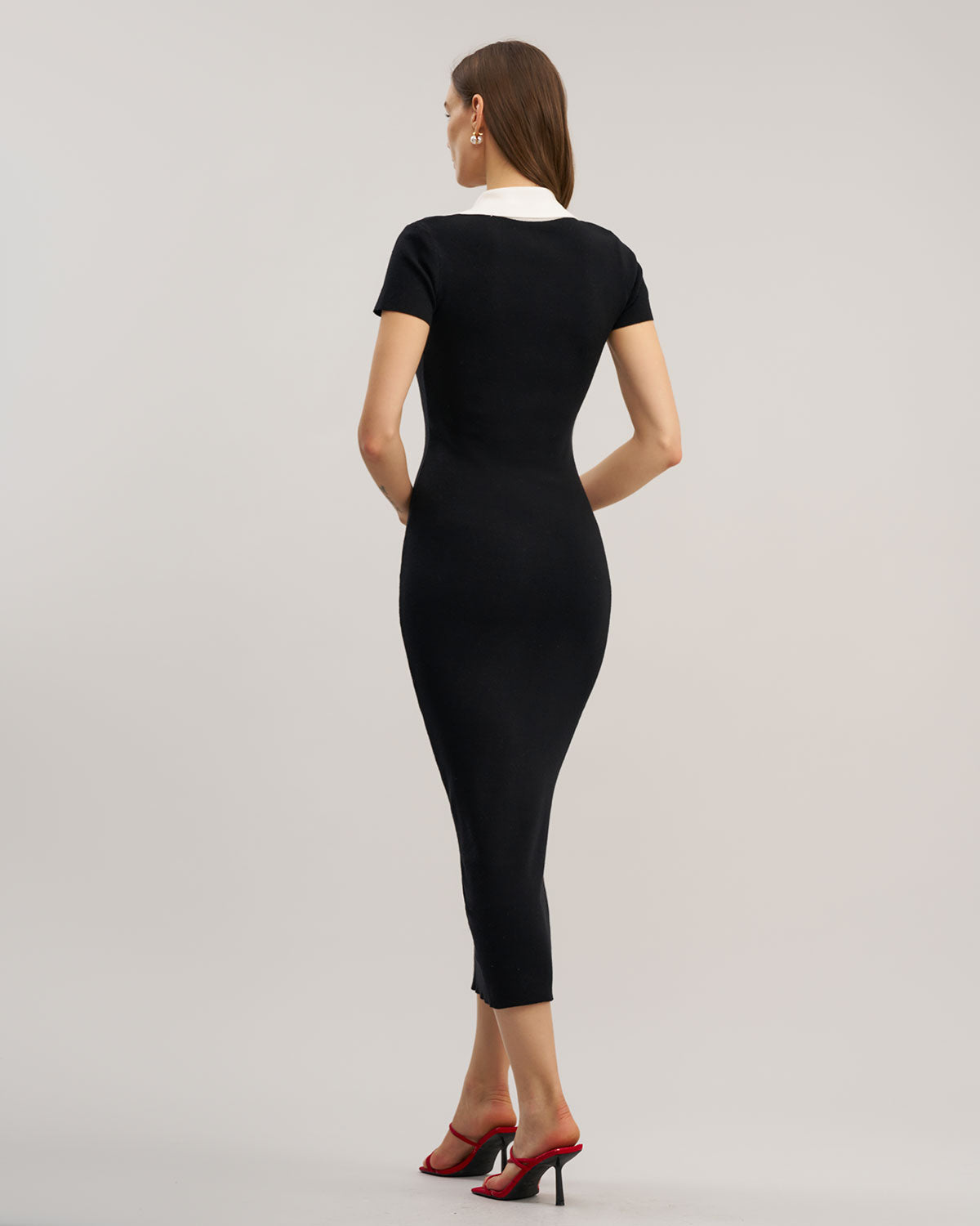 Black Contrast Bodycon Sweater Maxi Dress - Threadford