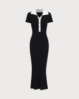 Black Contrast Bodycon Sweater Maxi Dress - Threadford