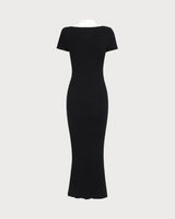 Black Contrast Bodycon Sweater Maxi Dress - Threadford