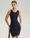 Blue Bodycon Sleeveless Sweater Dress - Threadford