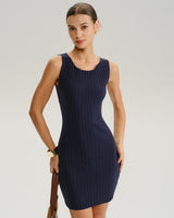 Blue Bodycon Sleeveless Sweater Dress - Threadford