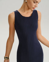 Blue Bodycon Sleeveless Sweater Dress - Threadford