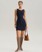 Blue Bodycon Sleeveless Sweater Dress - Threadford
