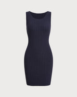 Blue Bodycon Sleeveless Sweater Dress - Threadford