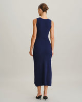 Blue U Neck Sleeveless Sweater Dress - Threadford