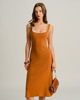 Brown Contrast Slip Sweater Dress - Threadford