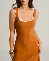 Brown Contrast Slip Sweater Dress - Threadford