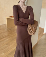 Coffee Scoop Neck Bodycon Sweater Dress - Threadford