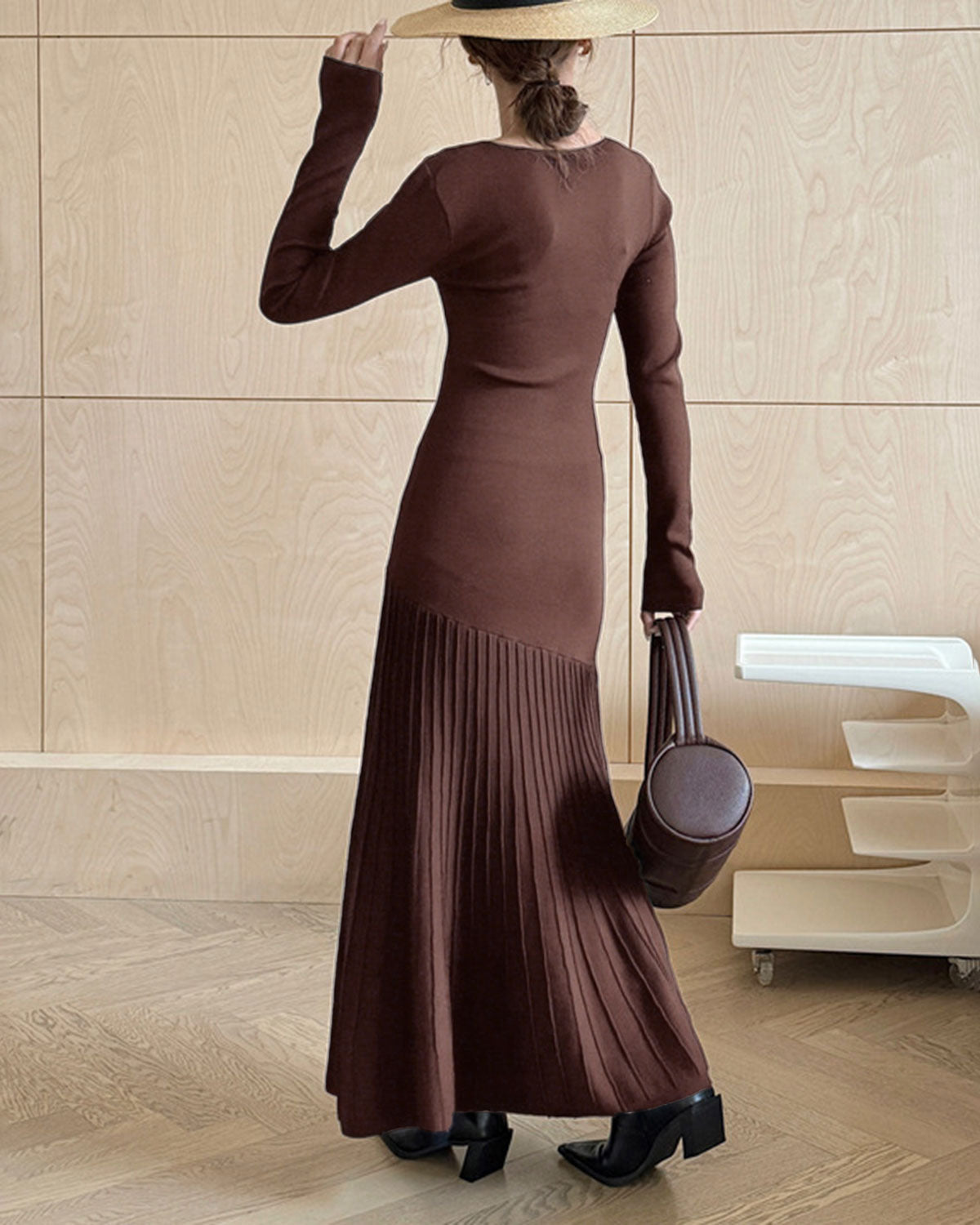 Coffee Scoop Neck Bodycon Sweater Dress - Threadford