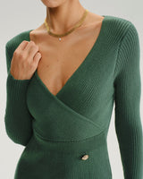 Green Slit Wrap Sweater Dress - Threadford