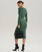 Green Slit Wrap Sweater Dress - Threadford