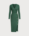 Green Slit Wrap Sweater Dress - Threadford