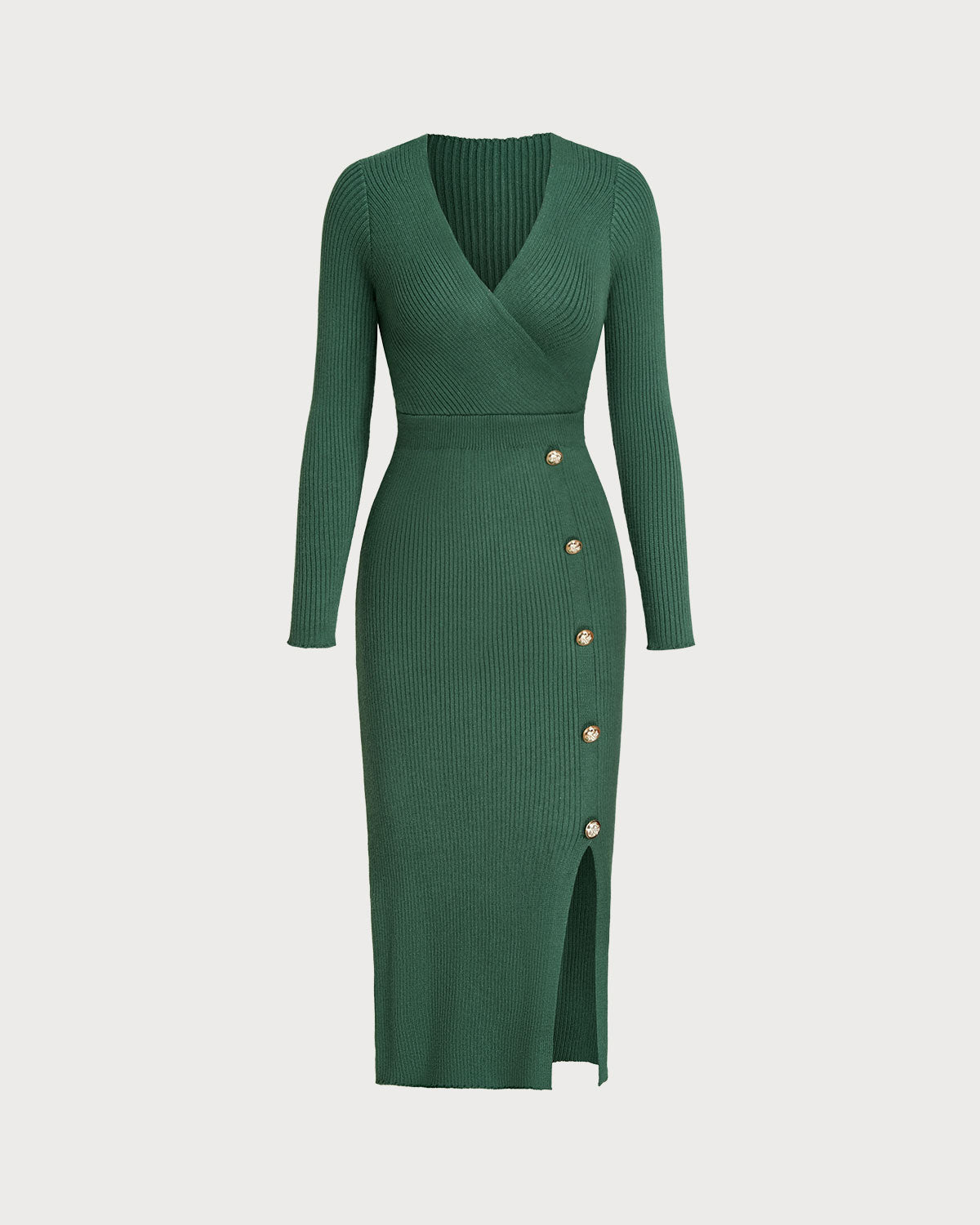 Green Slit Wrap Sweater Dress - Threadford