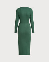 Green Slit Wrap Sweater Dress - Threadford