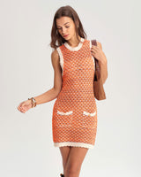 Orange Contrasting Round Neck Sweater Dress - Threadford