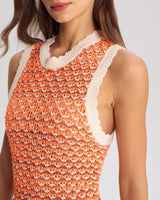 Orange Contrasting Round Neck Sweater Dress - Threadford