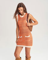 Orange Contrasting Round Neck Sweater Dress - Threadford