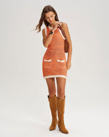 Orange Contrasting Round Neck Sweater Dress - Threadford