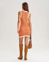 Orange Contrasting Round Neck Sweater Dress - Threadford