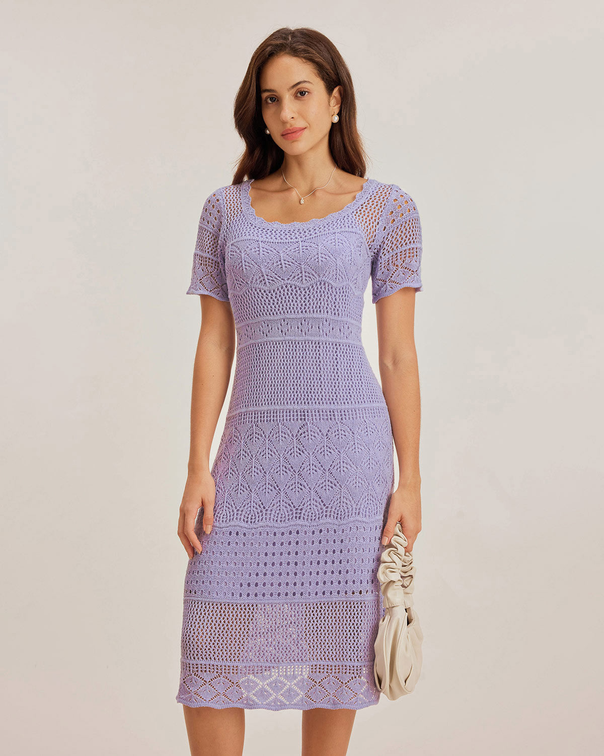Purple U Neck Cut Out Sweater Dress - Threadford