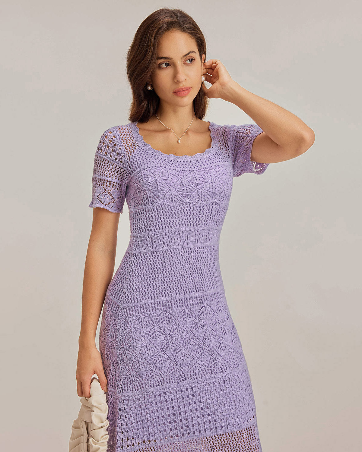 Purple U Neck Cut Out Sweater Dress - Threadford
