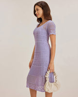 Purple U Neck Cut Out Sweater Dress - Threadford