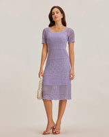 Purple U Neck Cut Out Sweater Dress - Threadford