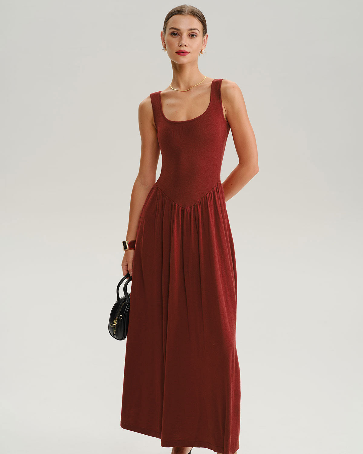 Red U Neck A-Line Sleeveless Sweater Dress - Threadford